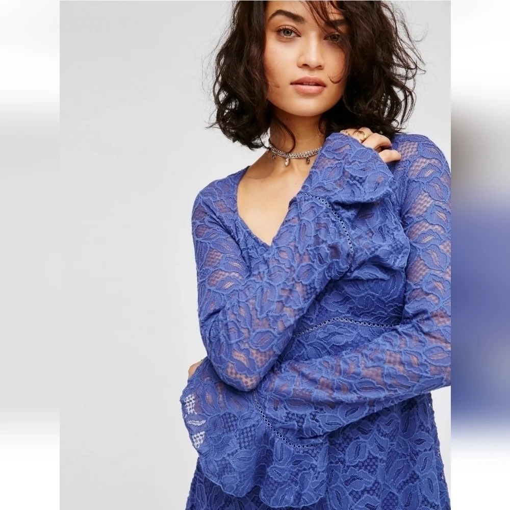 Free People Mineral Purple Blue Skies Lace Babydoll Dress Size Medium
